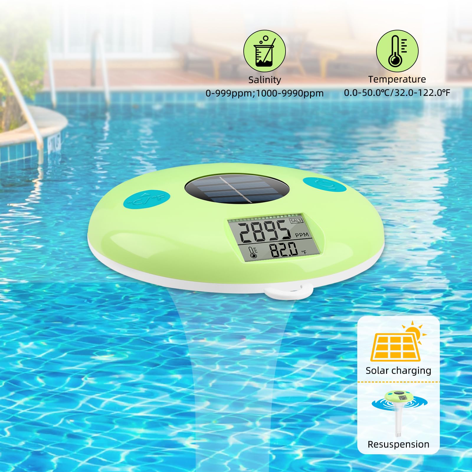 Herramienta de análisis de agua de energía solar ABS para lecturas simultáneas de salinidad y temperatura en campos de aplicación, probador solar de agua