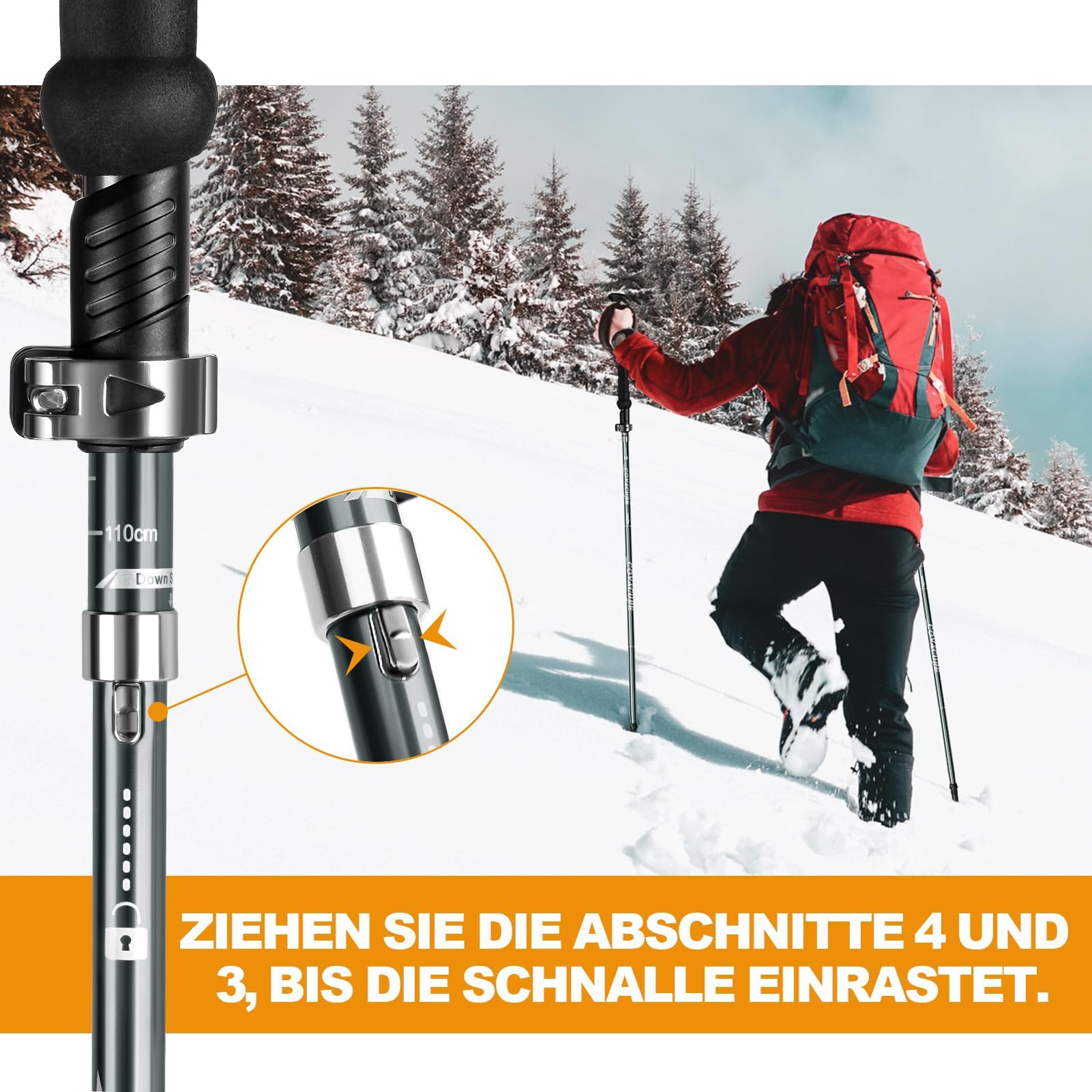 COVACURE Wanderstöcke Walking Stöcke Nordic Walking Stöcke - 110-130 cm Faltbar, Verstellbar, Teleskop, Leicht, mit Gummipuffer für Damen und Herren (2026Upgrade-Modell)