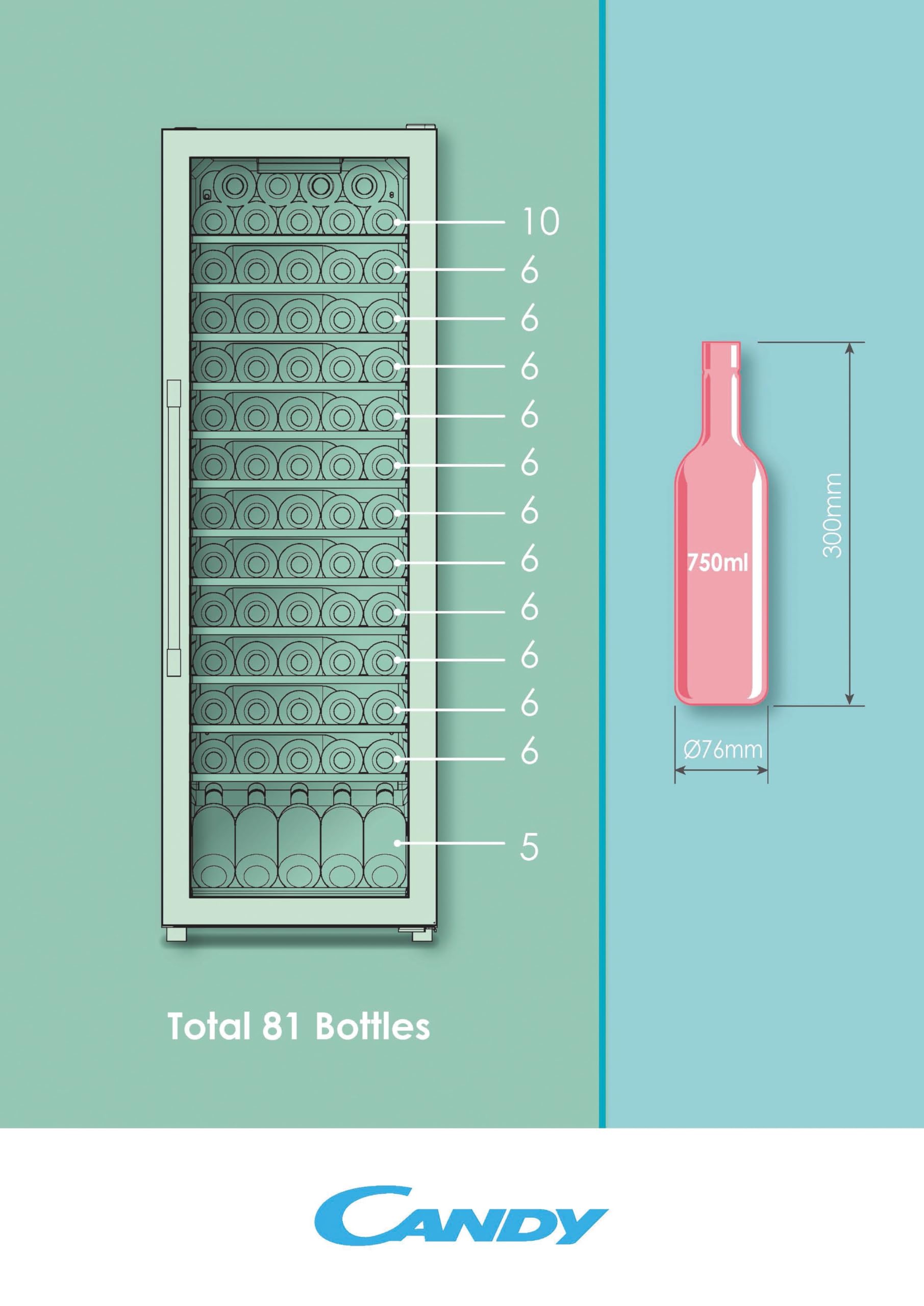 Cantinetta Del Vino Candy DiVino - 81 Bottiglie | App HOn E Vivino | Doppio Vetro UV | Classe G | 146x49x55cm - Foto 14