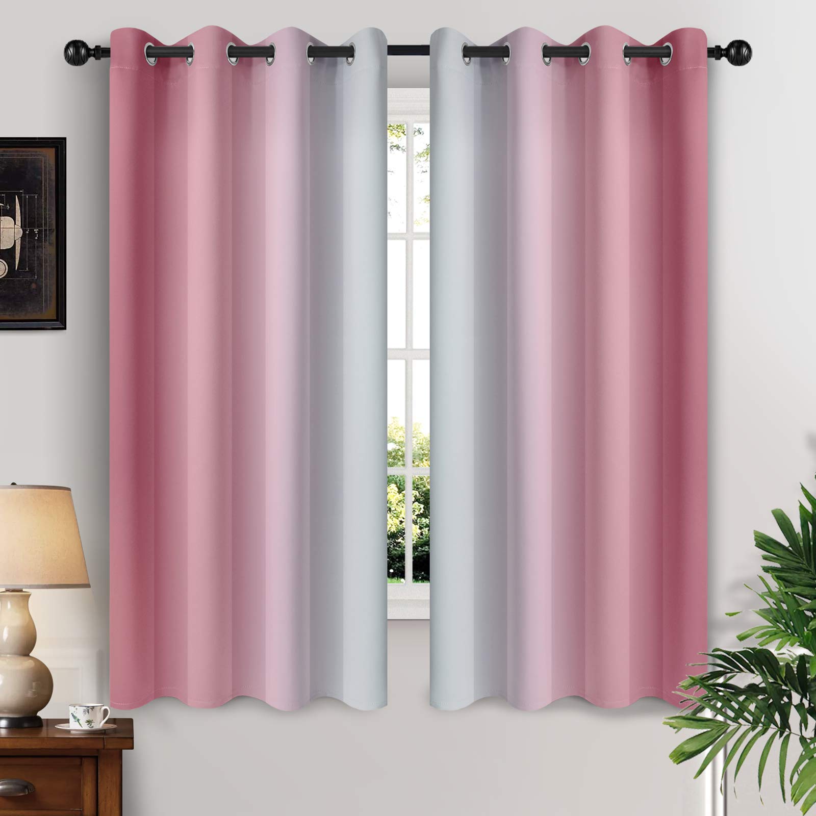 Yakamok Ombre Curtains Pink and Greyish White for Living Room,52Wx63L — image 1