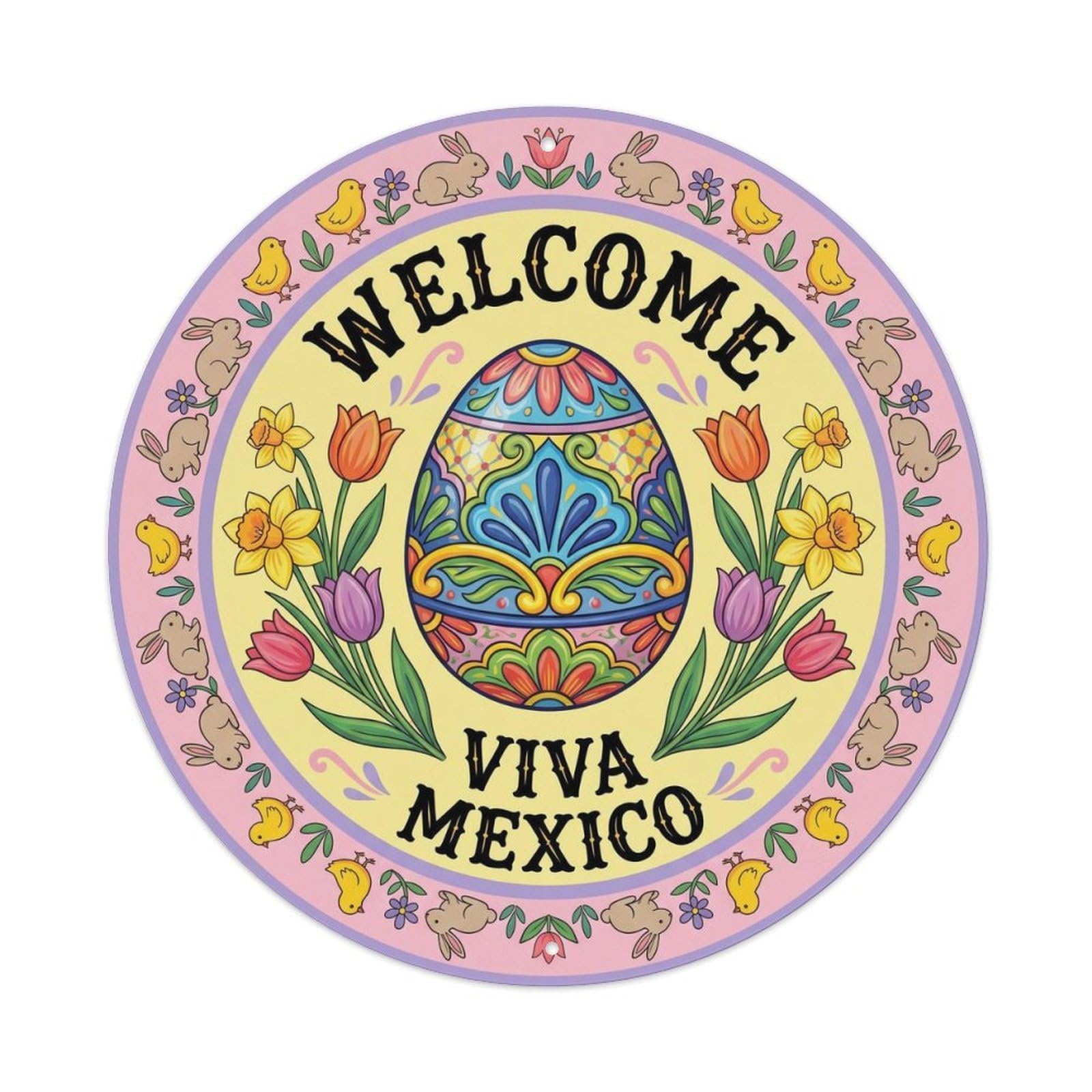 Easter Egg Festive Floral Viva Welcome Motif Greeting Metal Tin Sign