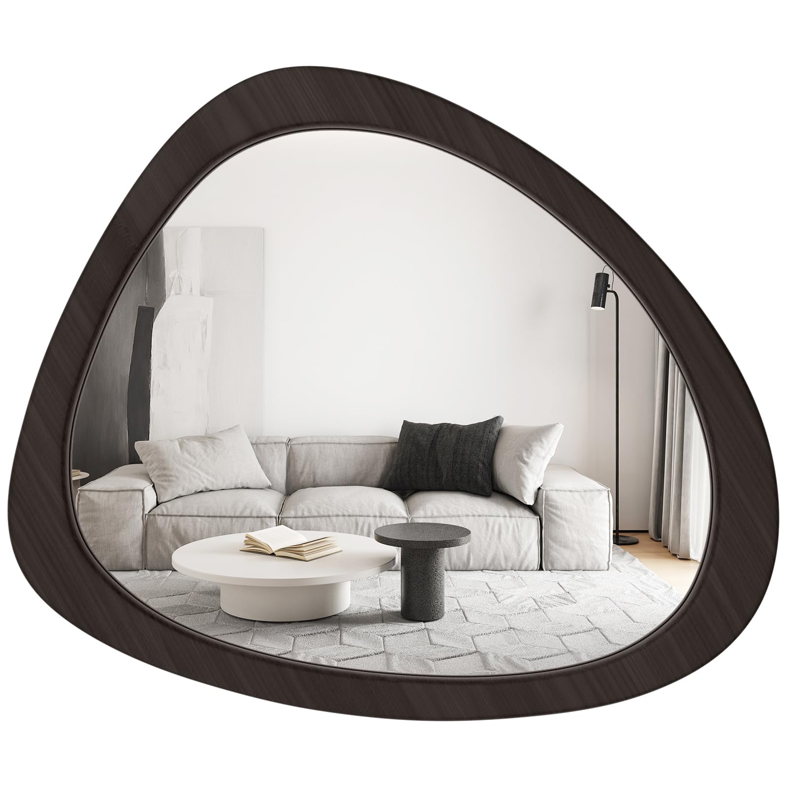 WallBeyond Asymmetrical Mirror, Irregular Wall Mirror, Wall Mirrors Decorative for Bedroom Living Room Entryway Hall, Wood Mirror for mid Century Modern Decor 23" H x 19" W, Black