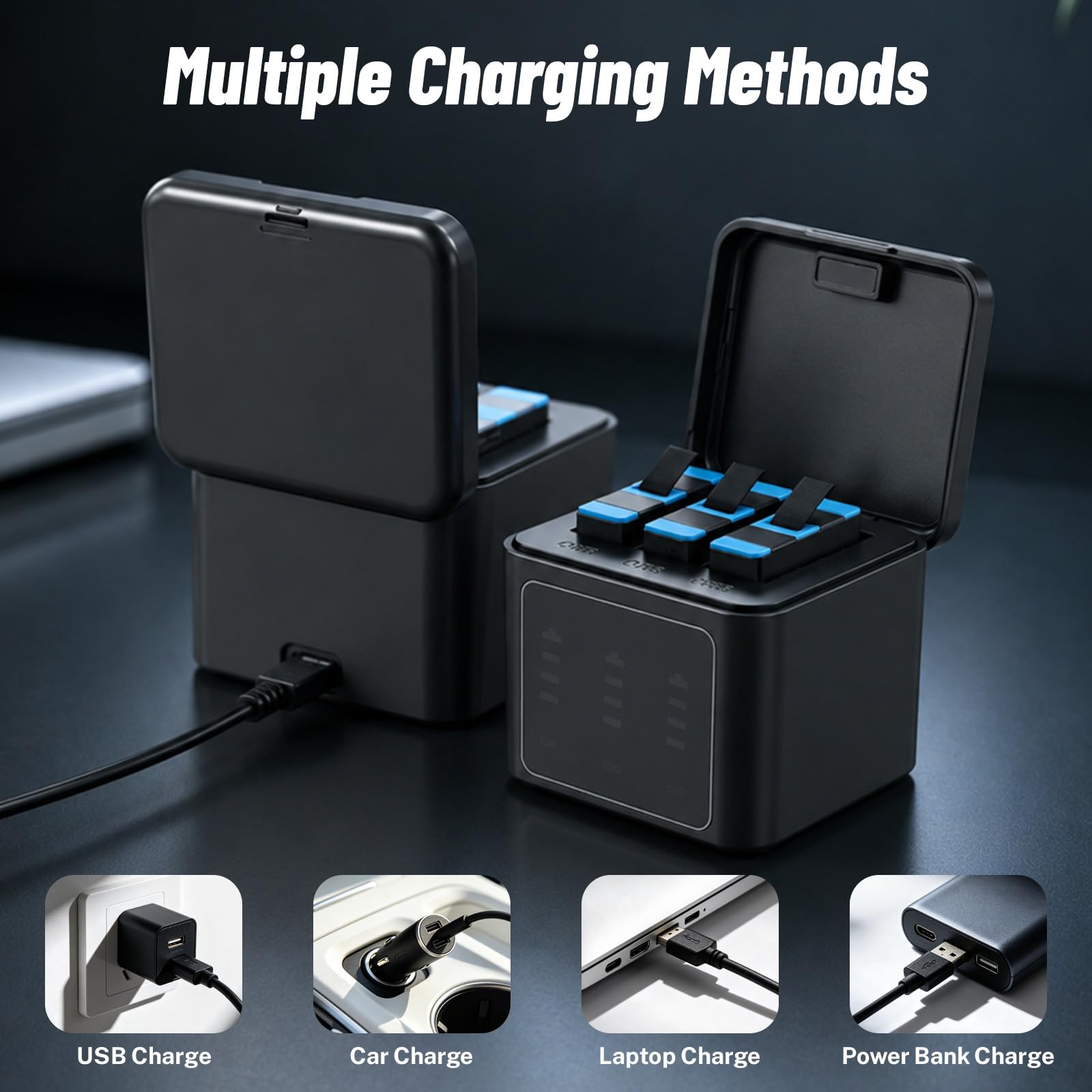 2 confezioni di batterie di ricambio da 2500 mAh per GoPro Hero 8/7/6/5 con stazione di ricarica a 3 canali di tipo C