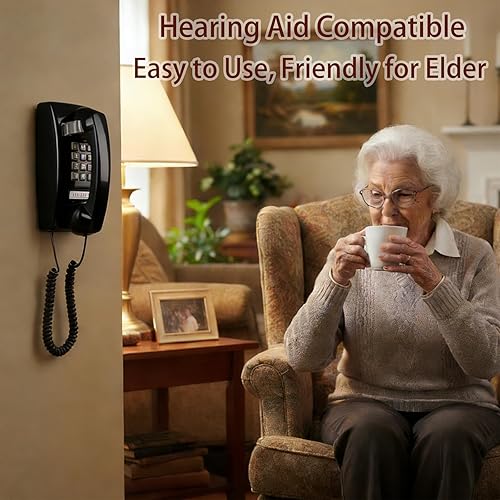 Miniatura 5 de Retro Wall Phone Ringer On/Off, Updated 2544 Telephone Classic Design,Vintage Wall Mounted Telephone with Metal Base, Old Wall Phones for landline,