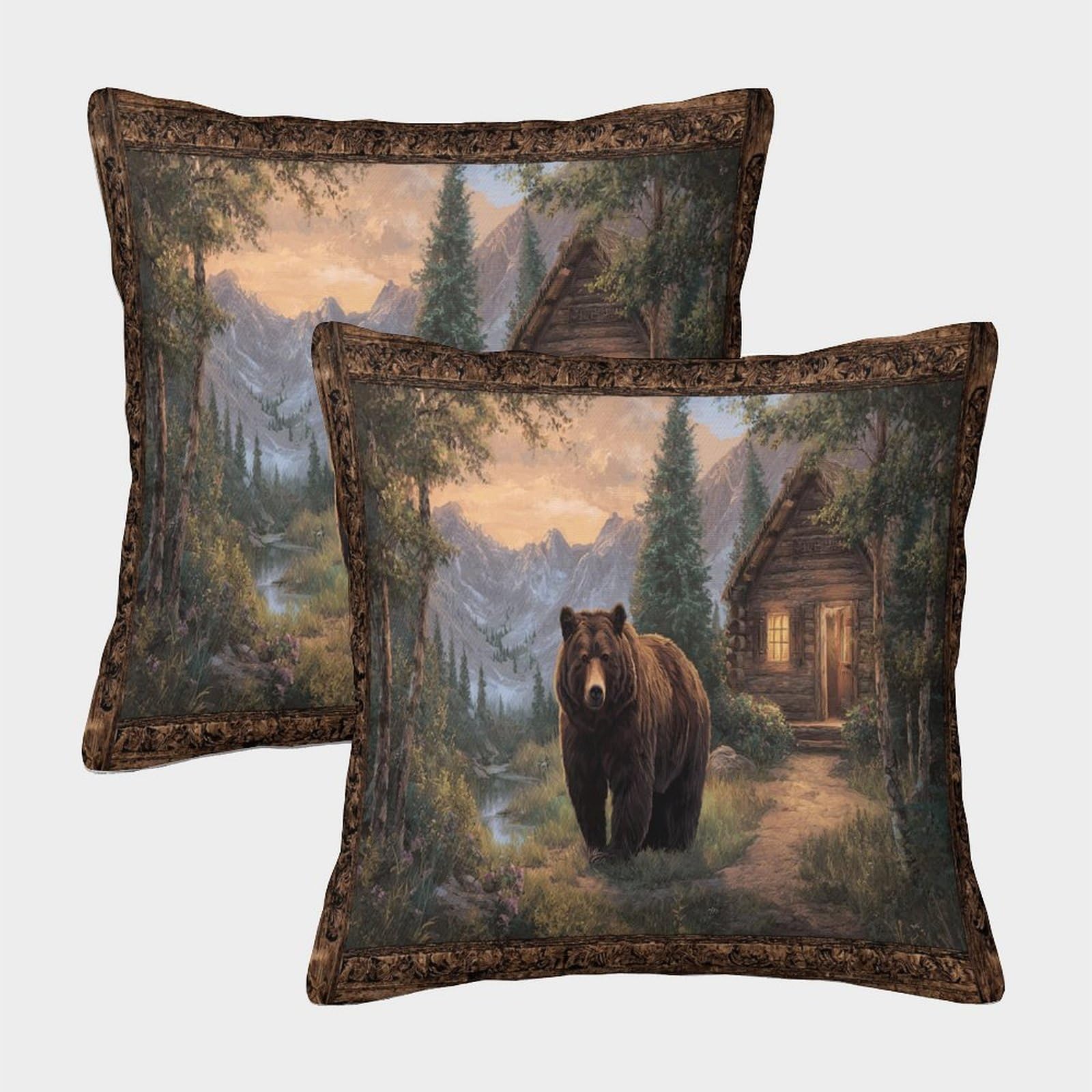 kaiyun 2 Pack Throw Pillowcase 50x50cmBear-themed Country Cottage Pattern Cushion Cover Home Decoration