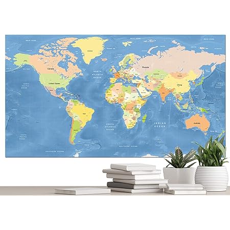 Amazon 世界地図 ポスター 英語 大きいサイズ オフィス インテリア ミニマムな情報 国名 主な大洋名 山脈名 Mサイズ World Map Big Poster Hotdogger 地図 文房具 オフィス用品