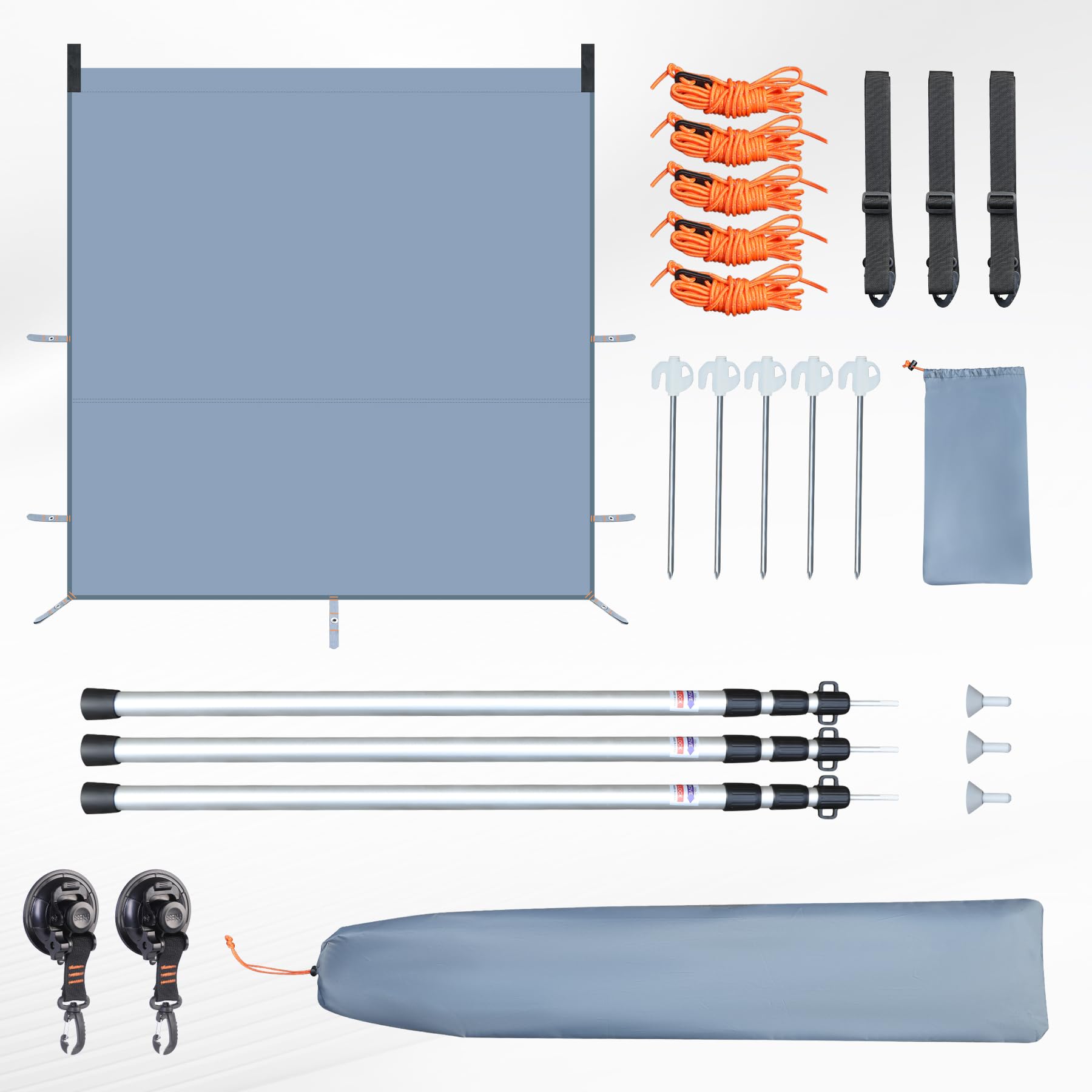 REDCAMP Sonnensegel Auto, Markise für Kleiner Wohnwagen, 2,5 x 2,4 m | 2 Keder (6/8mm), 2 Saugnäpfe, 3 Zeltstangen, 5 Windseile, wasserdicht, UV-Schutz, Vorzelt für SUV Van Camping