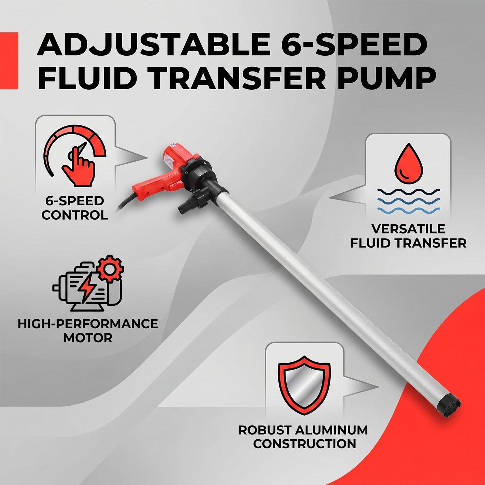 Annadue Bomba de Tanque de Aceite Eléctrica, Bomba de Transferencia de Fluido Portátil para Agua Lubricante Líquido de Baja Viscosidad, Tubo de Aluminio 6 Engranajes Ajustables, Extractor de Aceite
