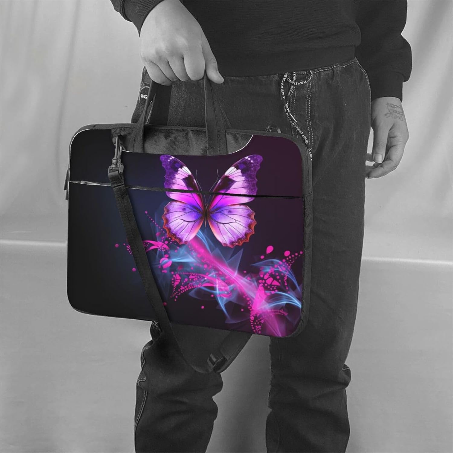 Pink Purple Butterfly print Laptop Bag Large Capacity Computer Bags Shoulder Briefcase Laptop Sleeve Case