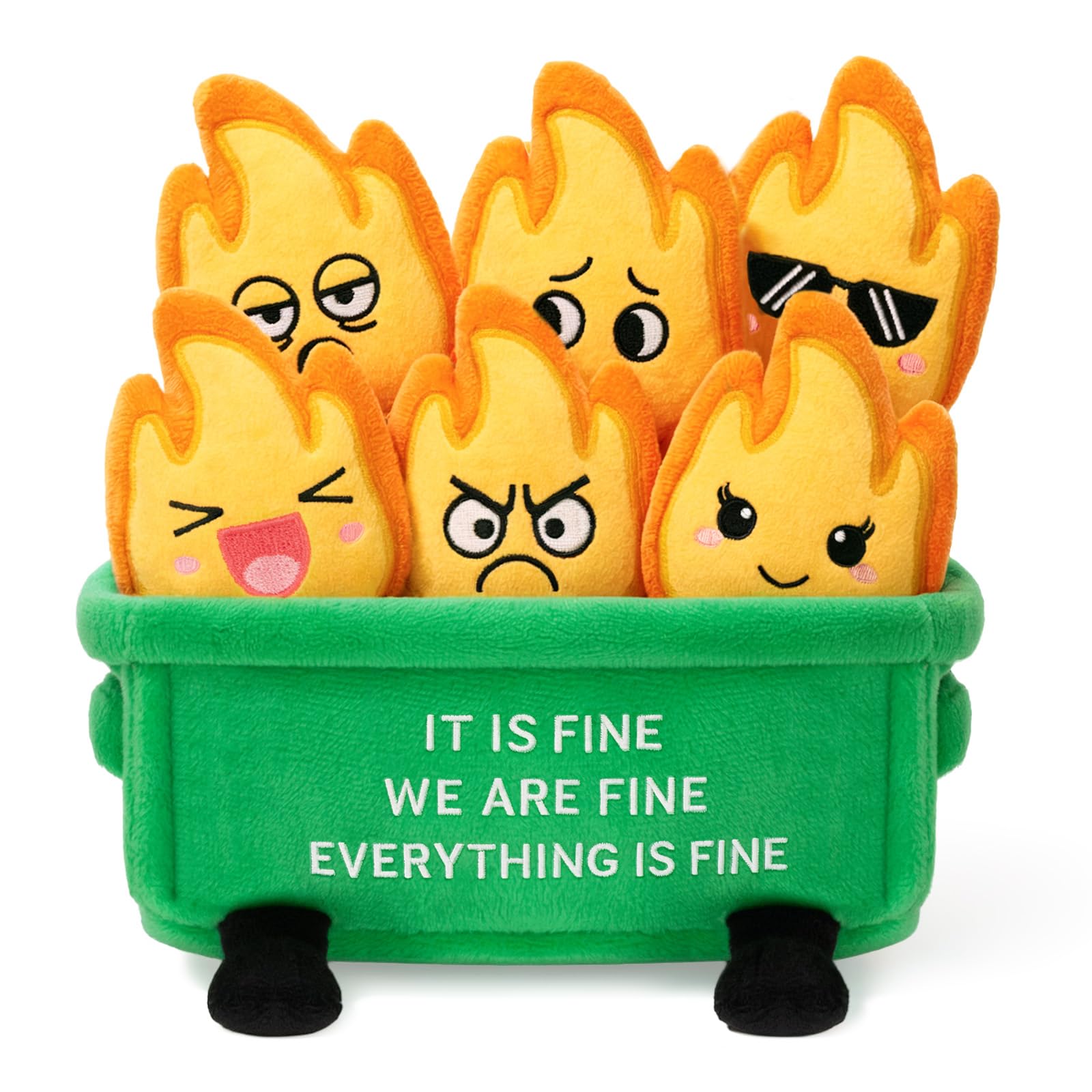 Emotional Dumpster Plush Funny Dumpster Desk Accessories with 6 Fire Plushies Cute Stuffed Doll Gift for Women Coworkers