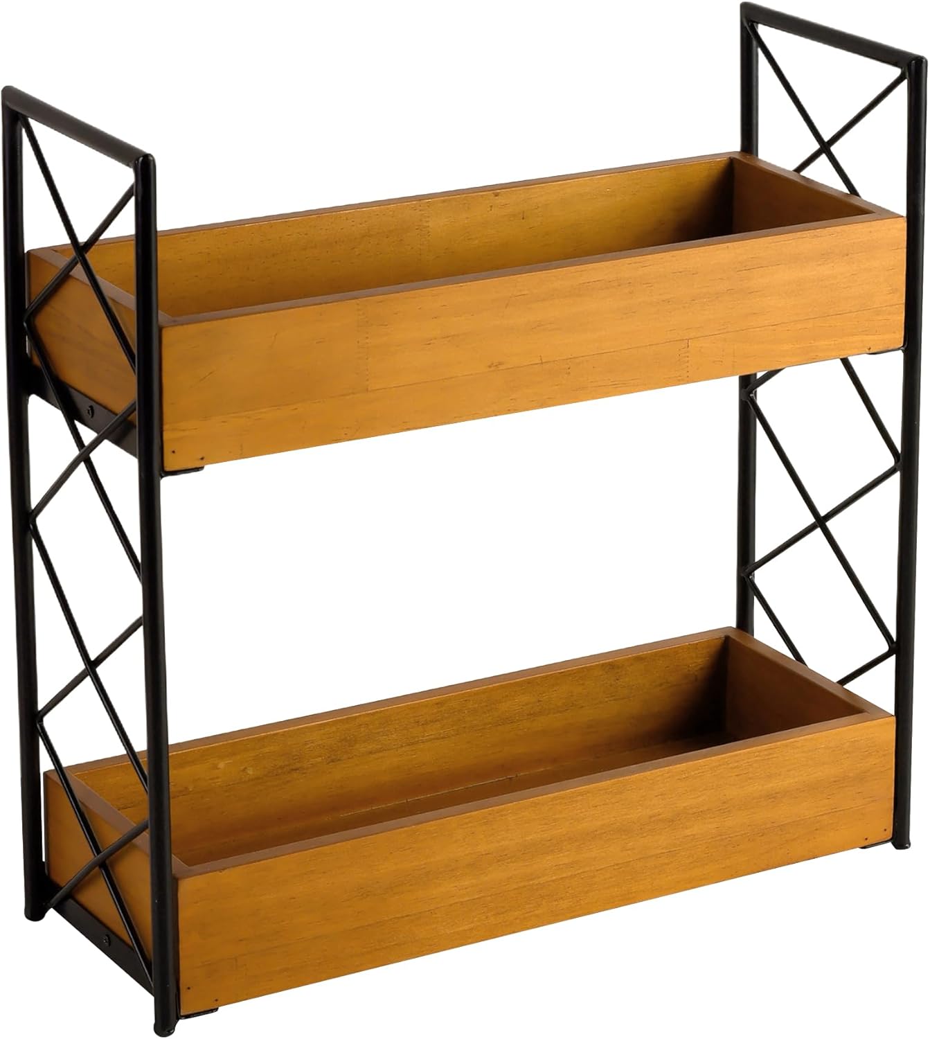 Spice Rack for Countertop 2 Tier Wooden Spice Shelf Organizer for Kitchen Cabinet, Counter or Pantry Space Saving Free Standing Spice Holder for 28 Jars, Brown