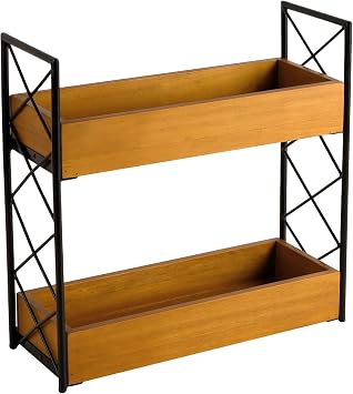 2 Tier Wooden Spice Rack for 28 Jars, Spice Shelf Organizer