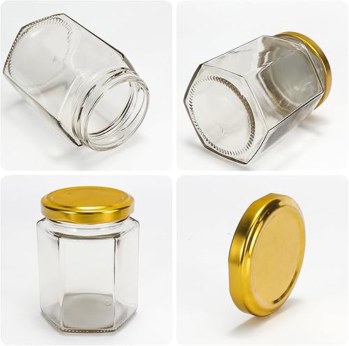 Miniatura 3 de BIGIVACA Mini tarros de miel de 6 onzas  Paquete de 30 tarros hexagonales de vidrio con varillas de madera, tapas doradas, colgantes de abeja,