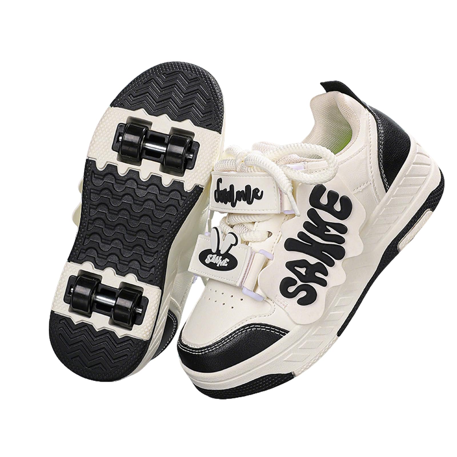 Hixingo Zapatillas con Ruedas, Multifuncionales 2 en 1 Zapatillas Patines, Resistentes al Desgaste Calzado de Skateboarding con Gancho y Bucle para Principiantes, Niños