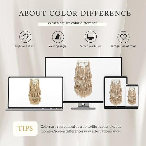 Miniatura 17 de Synthetic Clip in Hair Extensions, 6PCS Natural &Soft Hair& Blends Well Lonng Wavy Hairpieces(20inch,6pcs, Black with Brown Highlights)