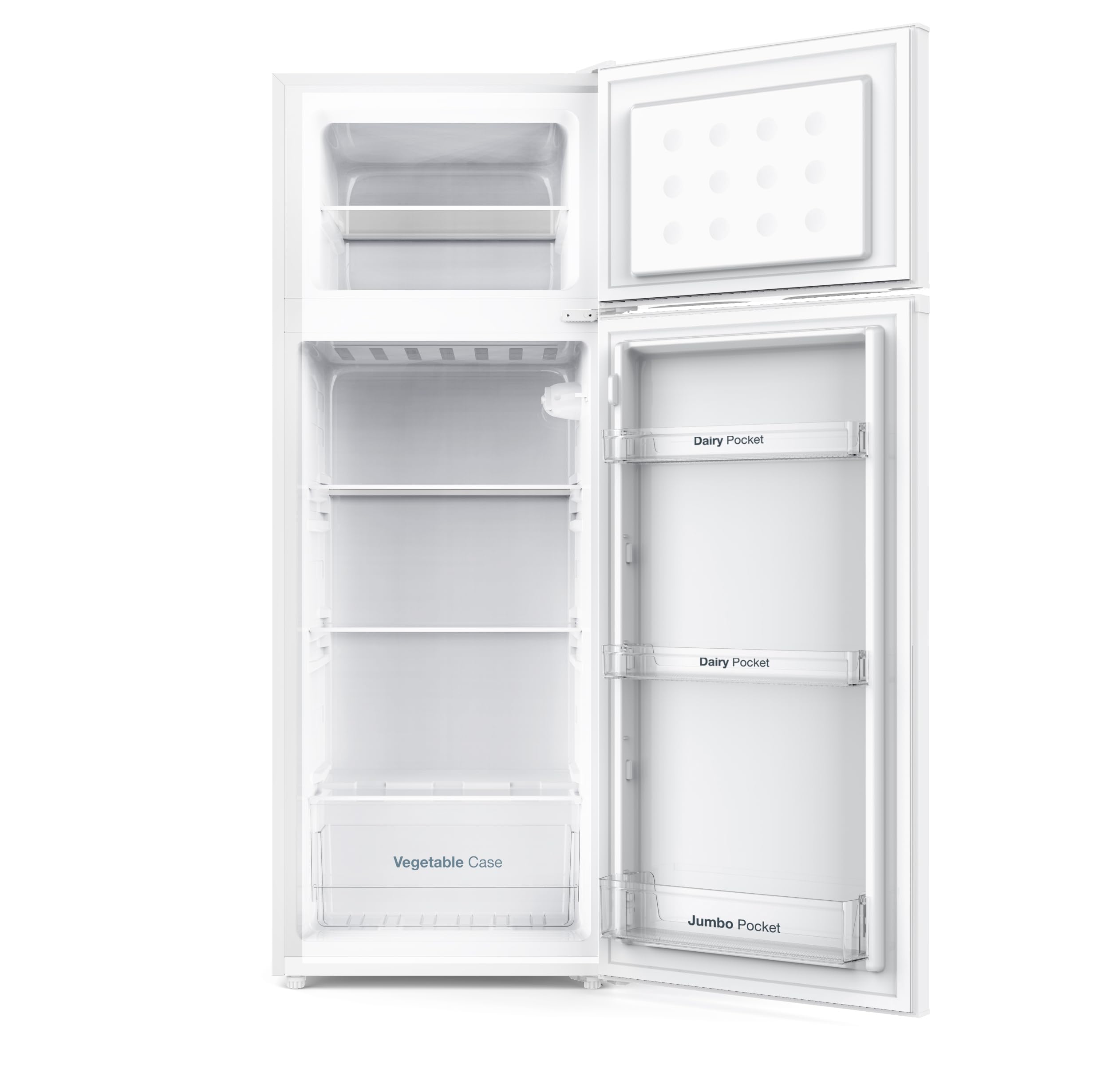 VOK Frigorífico Combi 2 Puertas EVR-206DEW 206L, Al 145cm x An 54cm, Clase E, Puertas Reversibles, Bajo Nivel Sonoro 39 dB, Estantes de Cristal, Blanco