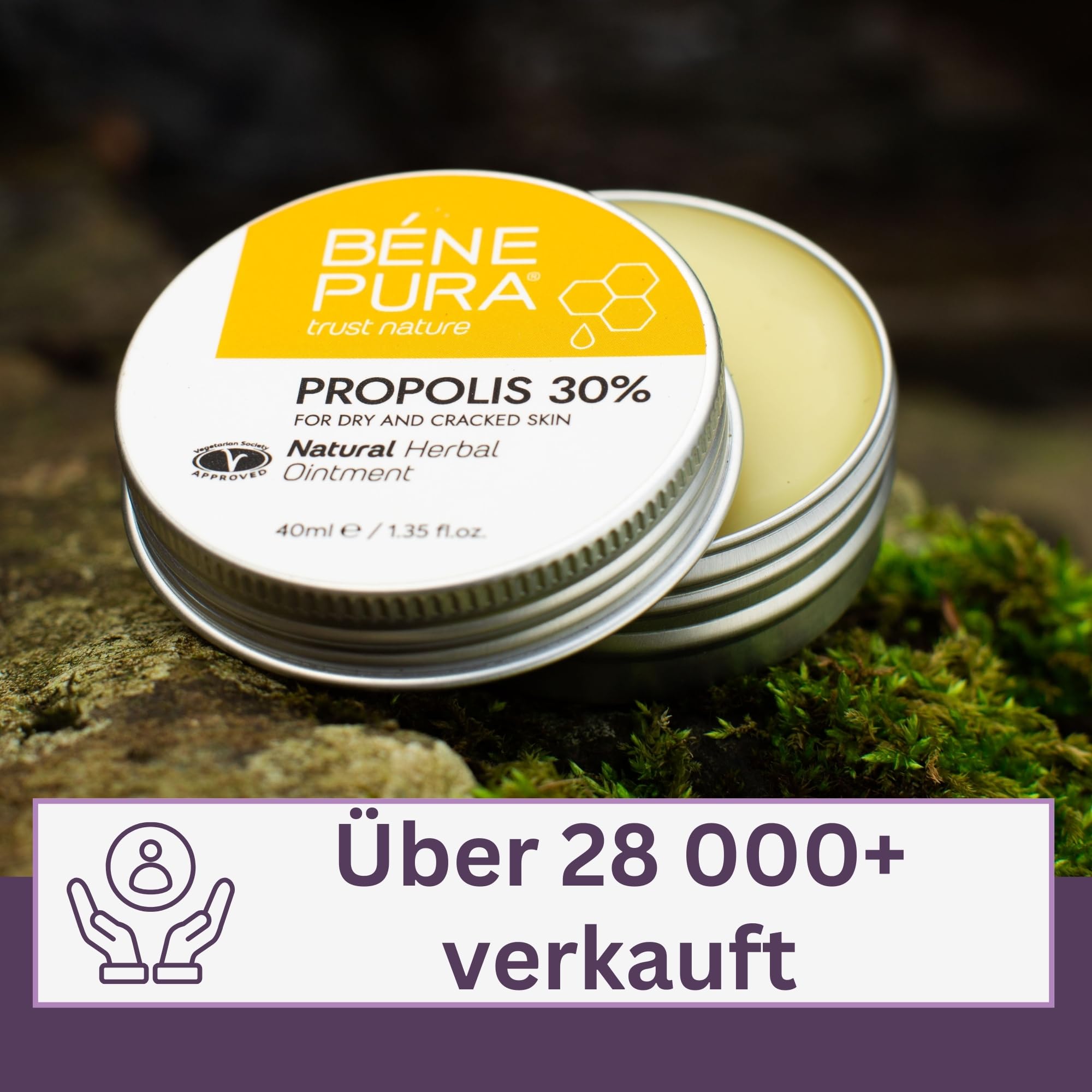 BenePura Propolis Salbe, Natürliche 30% Propolis Salbe für Juckende, Trockene und Rissige Haut, 40 ml (3er Pack)