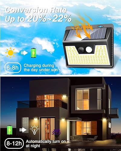 Miniatura 2 de Peasur Luces solares para exteriores 5 unidades140 LED, luces para exteriores con sensor de movimiento ultra brillantes, luces de seguridad