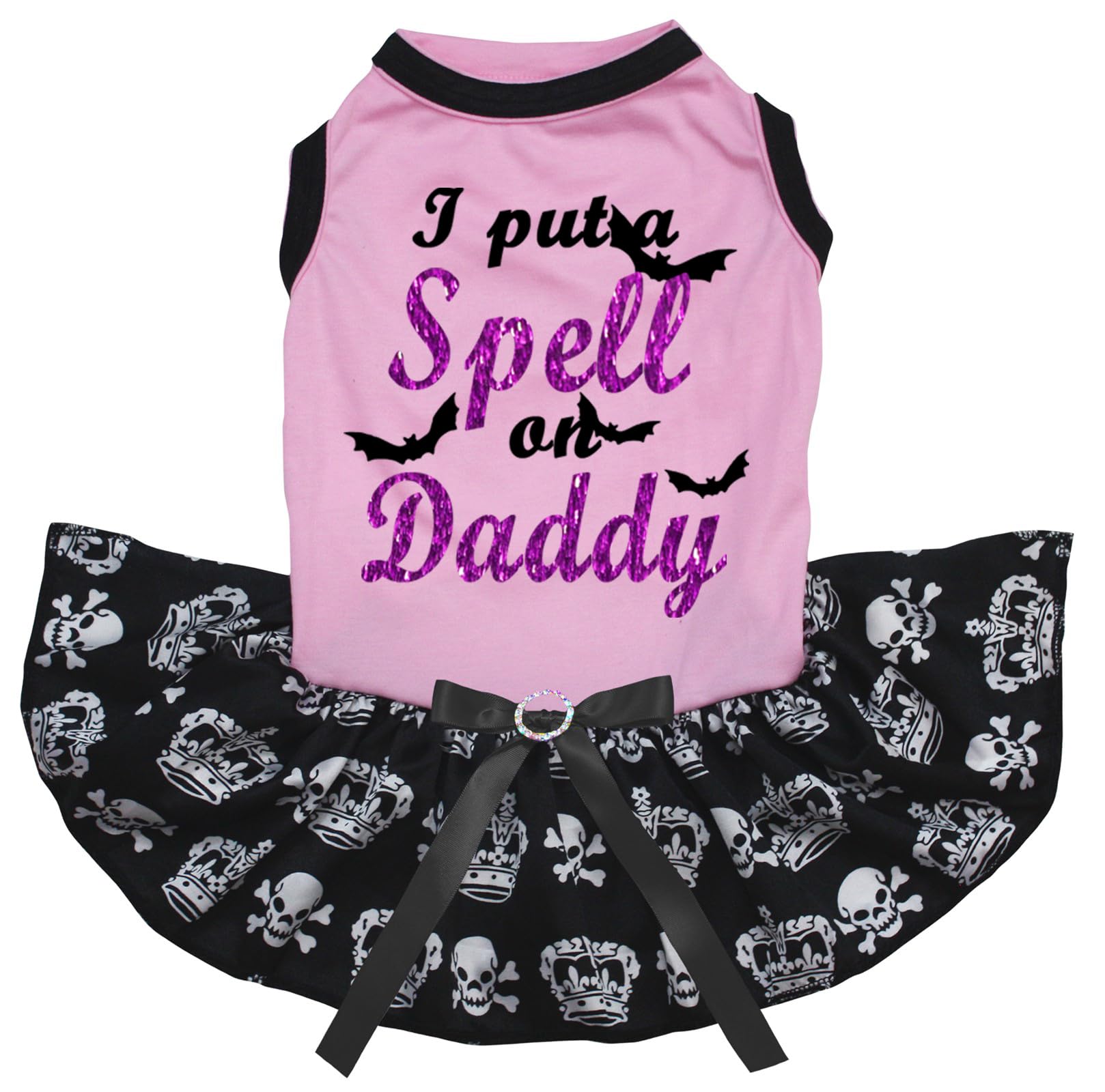 Robe pour chien rose couronne crâne I Put A Spell On Daddy taille XS