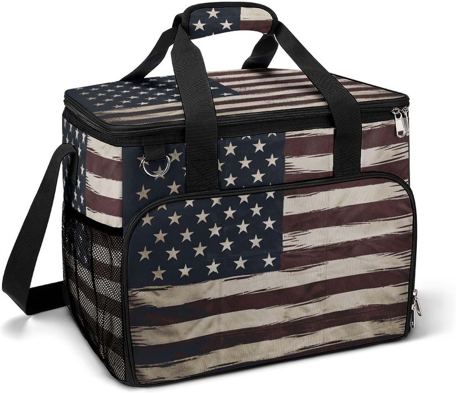 Insulated Picnic Backpack Tote Bag, Large Capacity 30L American Flag Cooler Bag Leakproof Beach Bags Portable Lunch Box Waterproof Picnic Basket for Beach Camping BBQ