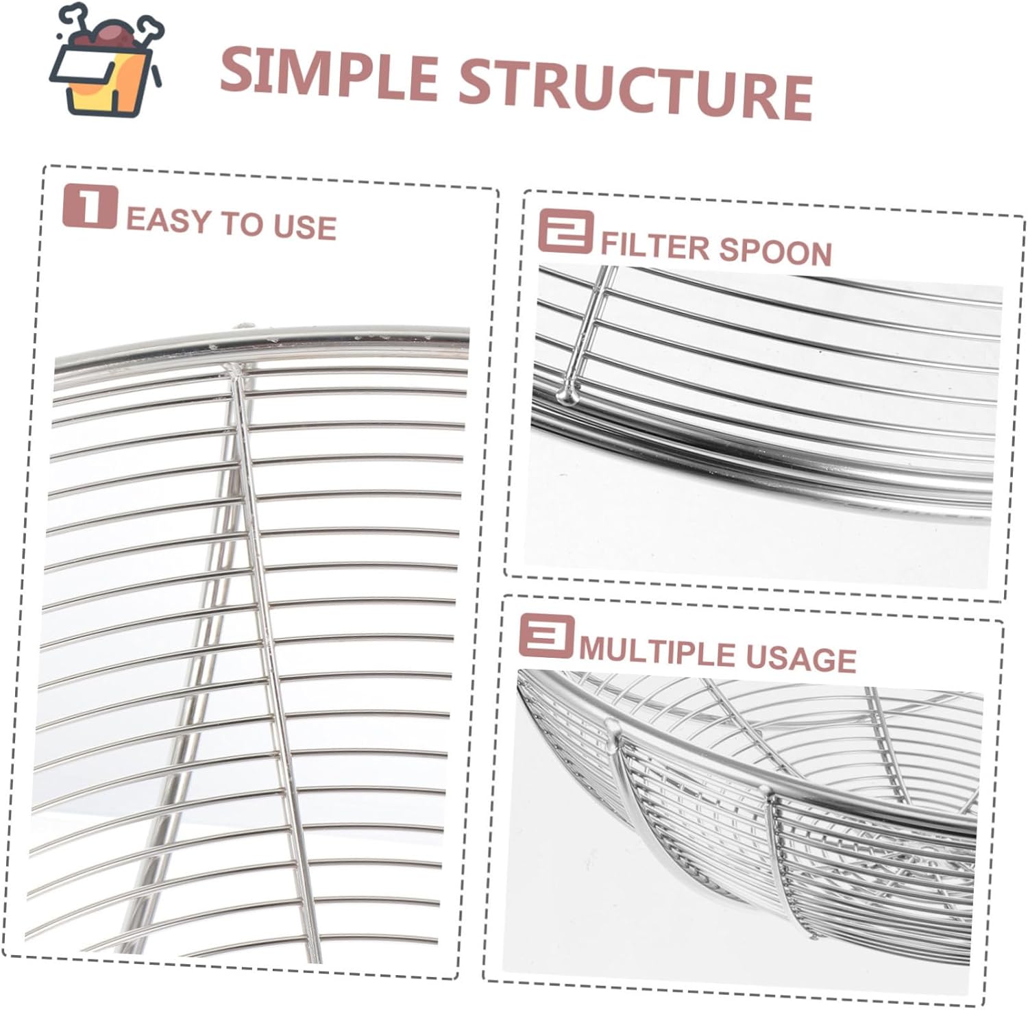 Stainless Steel Food Strainer Kitchen Mesh Colander for Draining Pasta Vegetables and Oil Ergonomic Design Versatile Cooking Tool