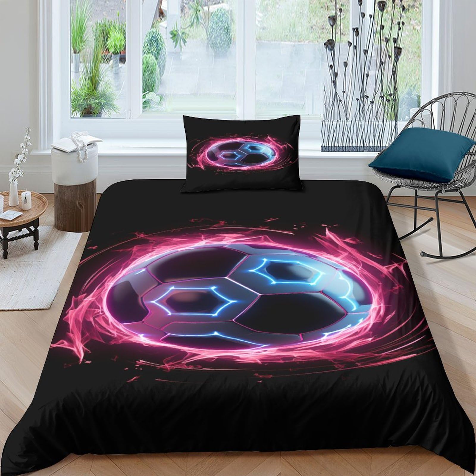 Housse de couette football 3D en microfibre avec taie d'oreiller lit simple