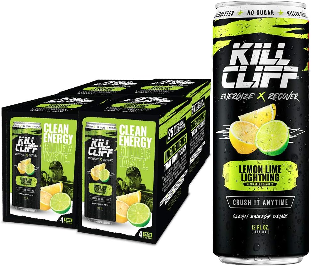 KILL CLIFF Energy & Recovery Drink | Electrolytes & B Vitamins | Natural, Clean Energy Drink | Zero Sugar | Keto | 16 Pack (Lemon Lime Lightning)