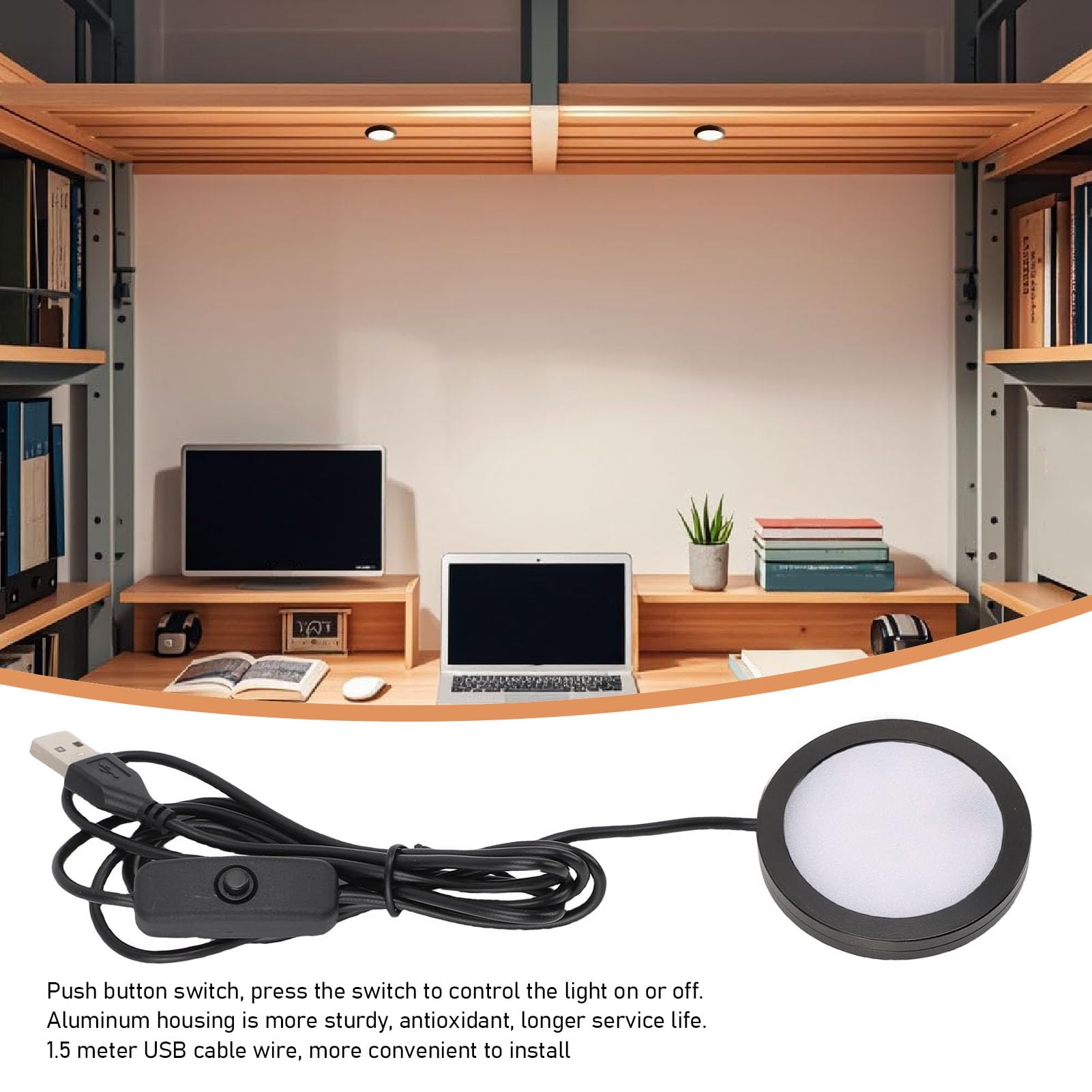 Topiky Under Cabinet LED Puck Lighting Kit, Single Light Plug in Counter Light Fixture - Image 2