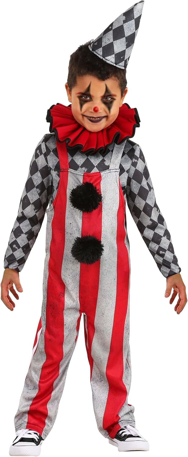 Fun Costumes Wicked Circus Clown Costume for Boys Shirt, Overalls, Collar, Hat