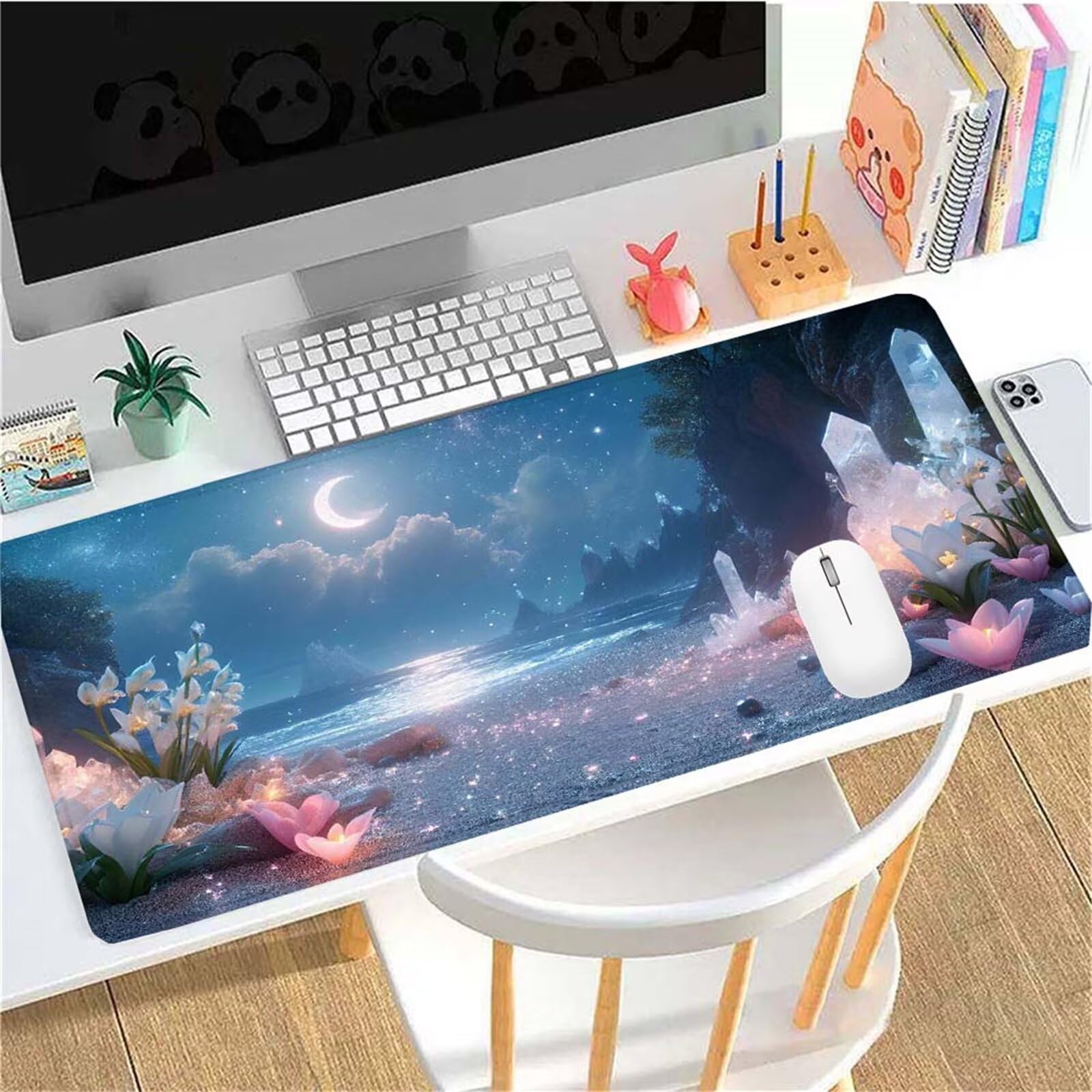 Alfombrilla Ratón Luna Océano Alfombrilla Ratón XXL 1400x600x3mm Mouse Pad Resiste Salpicaduras, Extendida de Gran Tamaño con Bordes Cosidos, Mejora Precisión y Velocidad,Antideslizante,Duradera y-467