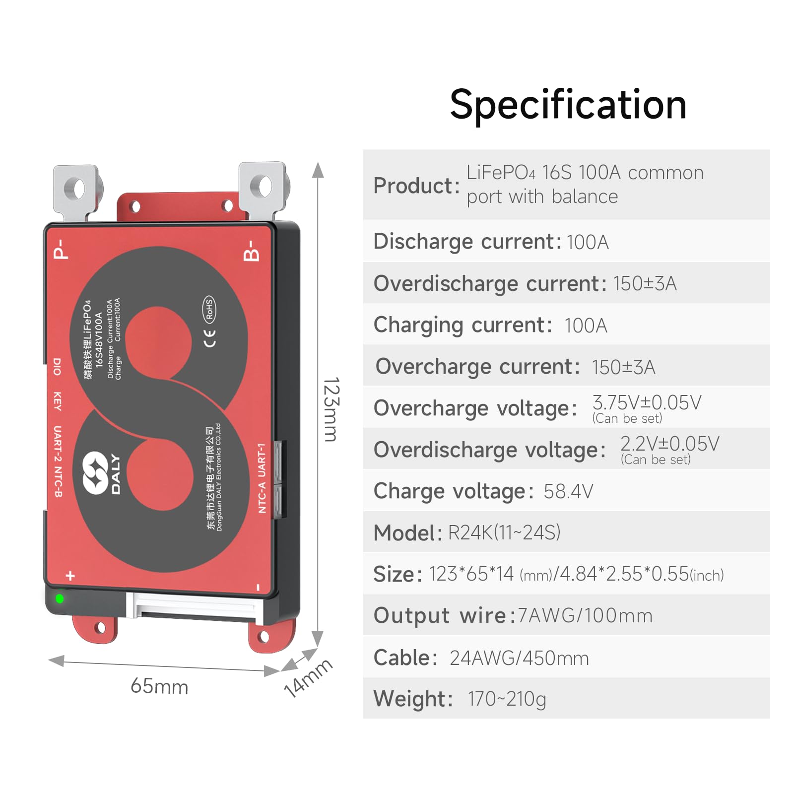 DALY BMS 16S 48V 100A Smart BMS con modulo WiFi Bluetooth LifePO4 Scheda di protezione della batteria al litio Supporto CAN RS485 per accumulo di energia domestica, carrello da golf
