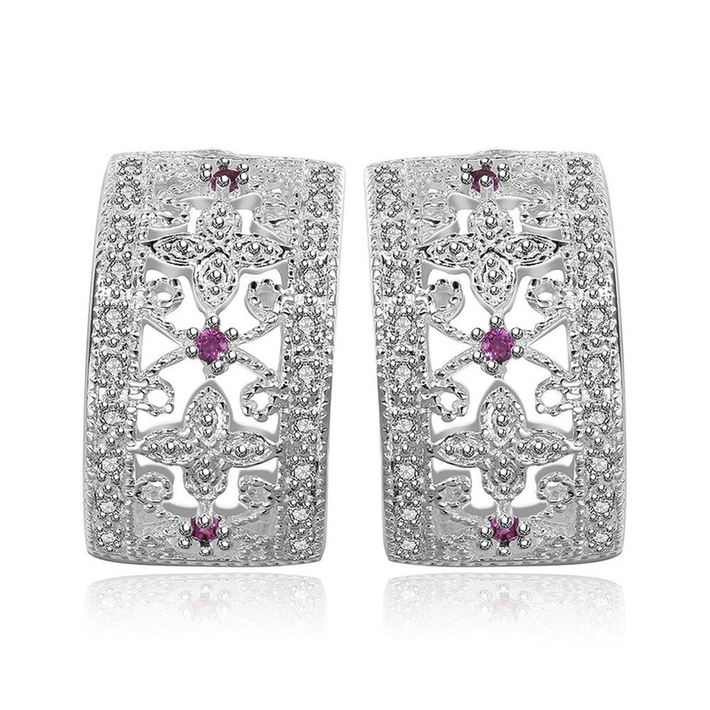 Gold Plated Womens Stud Earrings Rectangle Silver Antiallergy