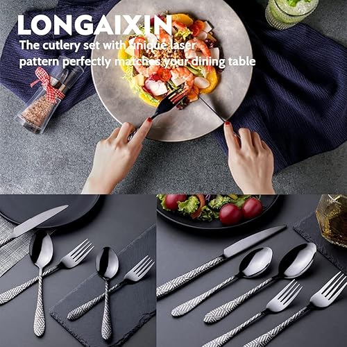 Miniatura 7 de Juego de cubiertos negros mate, juego de cubiertos forjados de 20 piezas de acero inoxidable para 4, vajilla de pulido de espejo apto para