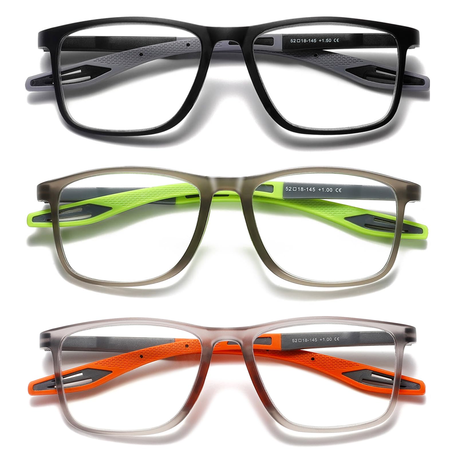 Hubeye Gafas de lectura deportiva para mujeres y hombres ultraligeras anteojos de lectura gafas anti luz azul (Negro+Naranja, 2.00) — view 14