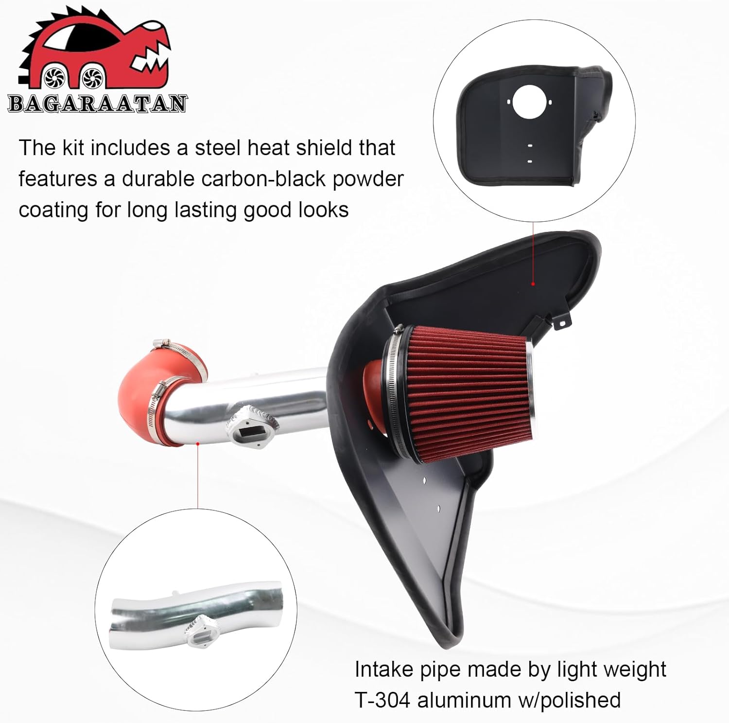 Cold Air Intake Compatible with 2010-2011 Chevrolet Camaro with 3.6L V6 engine Performance Air Intake System with Black Heat Shield, Red Filter