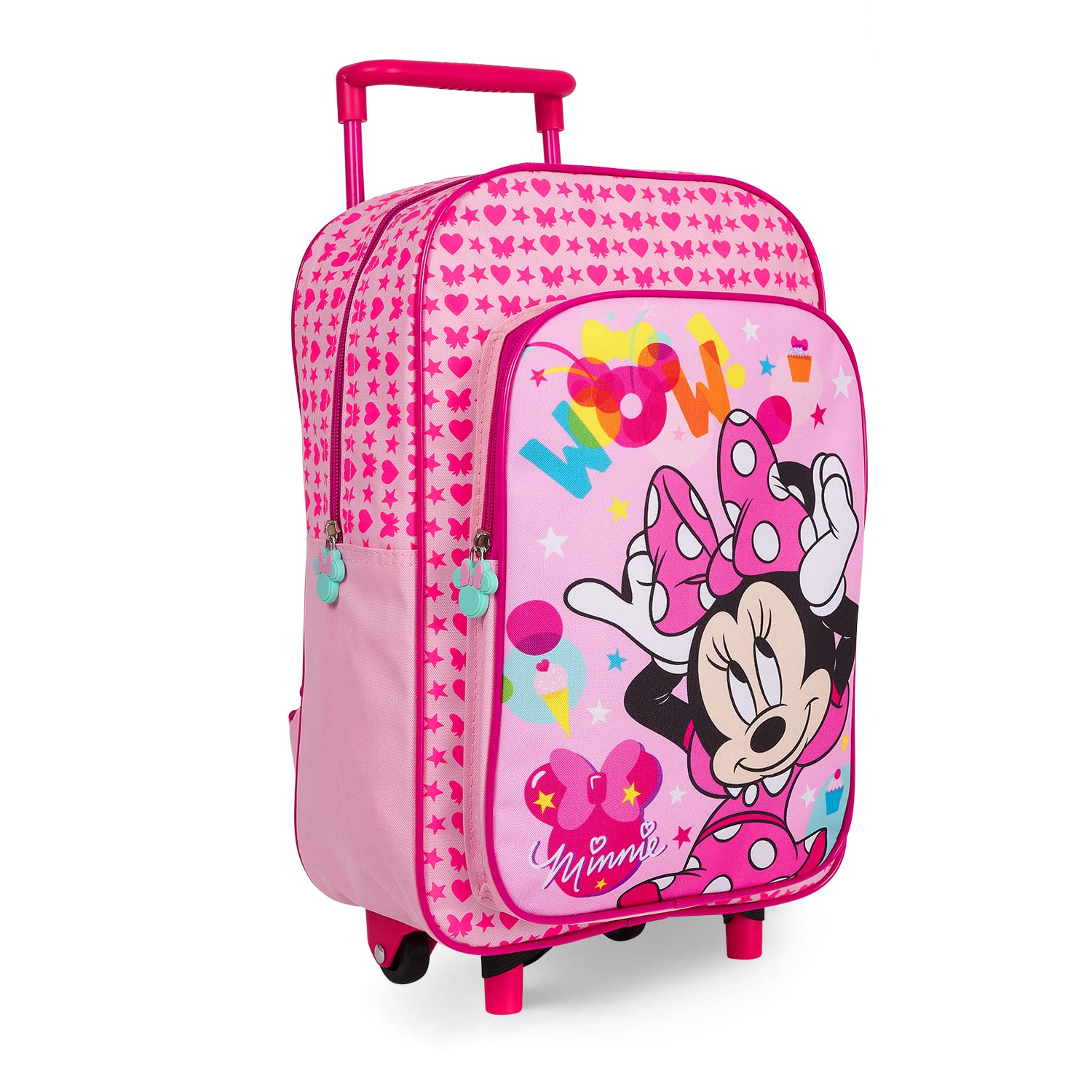 PERLETTI Mochila con Ruedas Disney Minnie Mouse para Niña - Bolso Escolar con Carro, Rosa para Niñas - Mochila Trolley con Ruedas Extraibles y Bolsillo Frontal Fucsia Guardería 36x24x12 cm