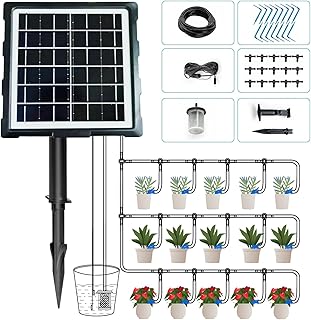 IPOW 50 Days Extra-Long Standby Time Supports 20~30 Pots 100% Anti-Siphoning Solar Irrigation System Automatic Watering System for Balcony, Indoor & Outdoor Plants, Garden, and Potted Plants