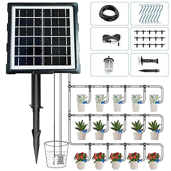 IPOW 50 Days Extra-Long Standby Time Supports 2030 Pots 100% Anti-Siphoning Solar Irrigation System Automatic Watering System for Balcony, Indoor & Outdoor Plants, Garden, and Potted Plants