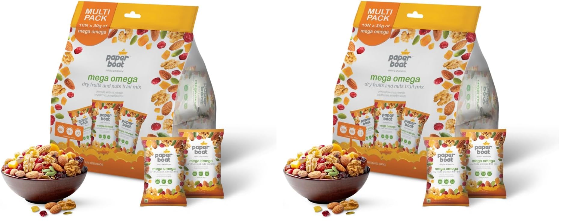 Paper Boat Mega Omega Dry Fruits Mix, Premium Trail Mix with Omega 3 | Healthy Mixed Nuts with Almonds | Walnuts | Cranberry | Pumpkin Seeds (Pack of 20, 30g each)-image-39