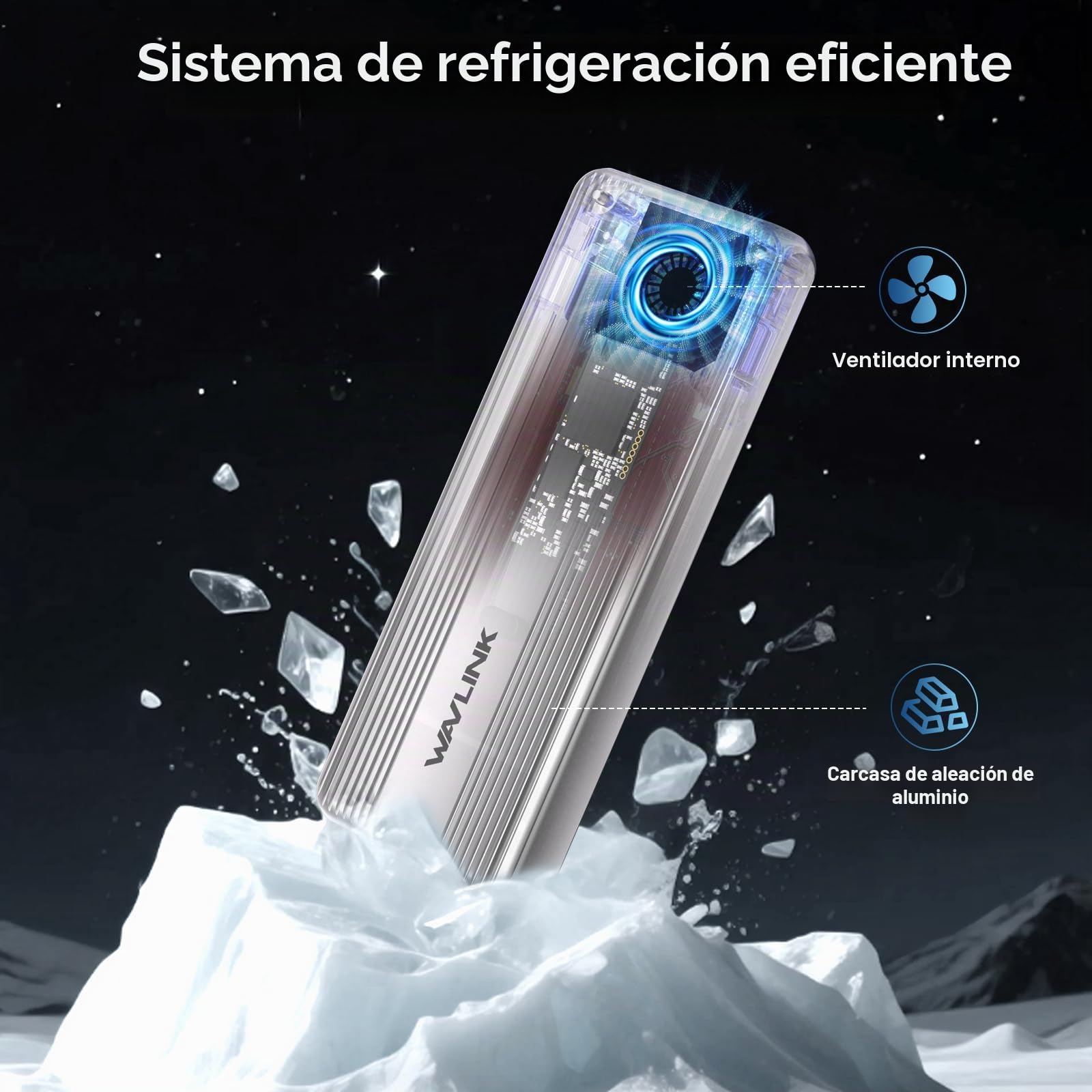 WAVLINK Carcasa SSD M.2 NVMe 80 Gbps Ventilador refrigeración Thunderbolt5/USB4 V2.0 Llave B+M/M-Key NVMe 2280 SSD Mac M4 Pro