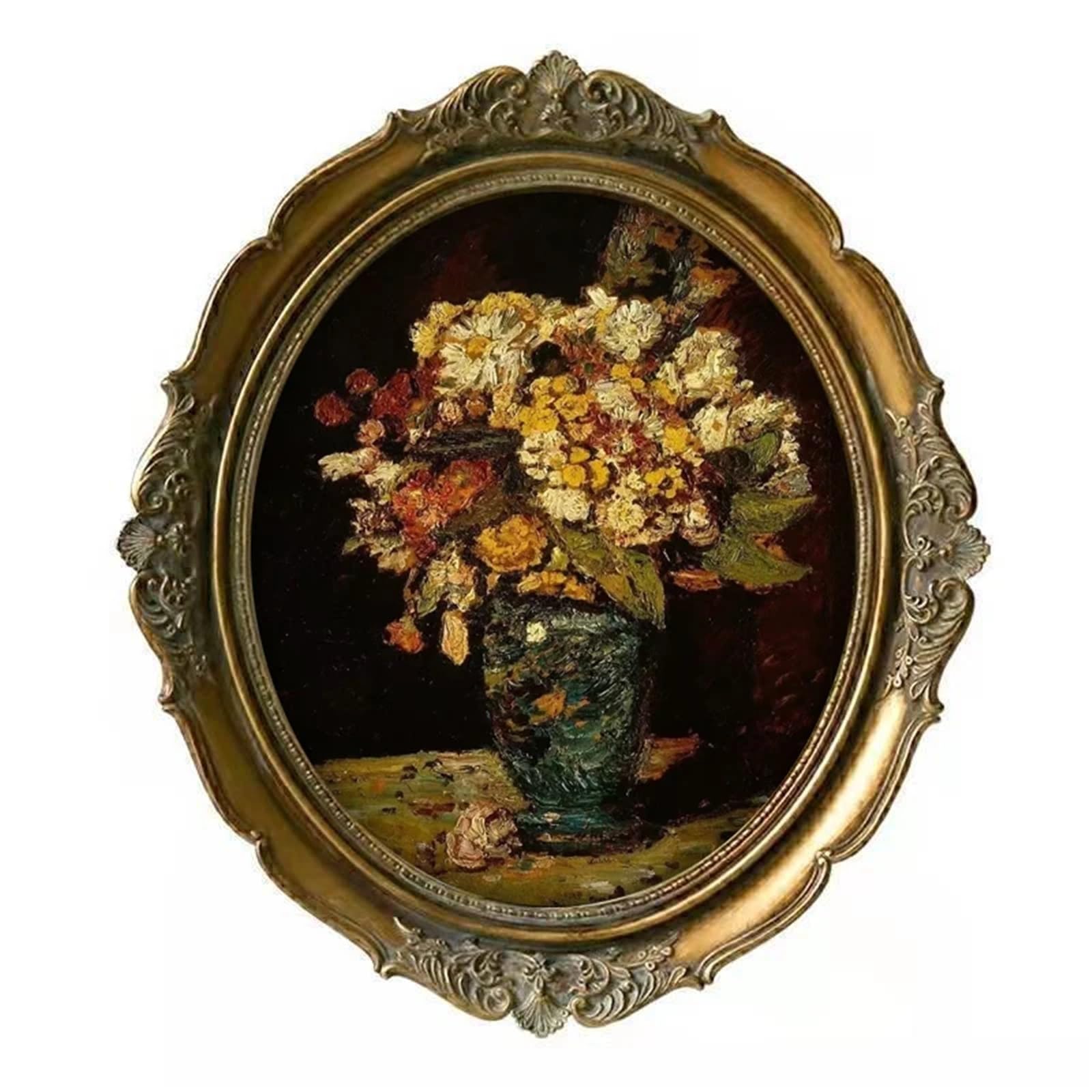 Metal Picture Frame, Vintage Carved Decorative Resin Painting Frame Multicolor Multiple Sizes For Home Decor(Blossoming flowers B,20x25cm)
