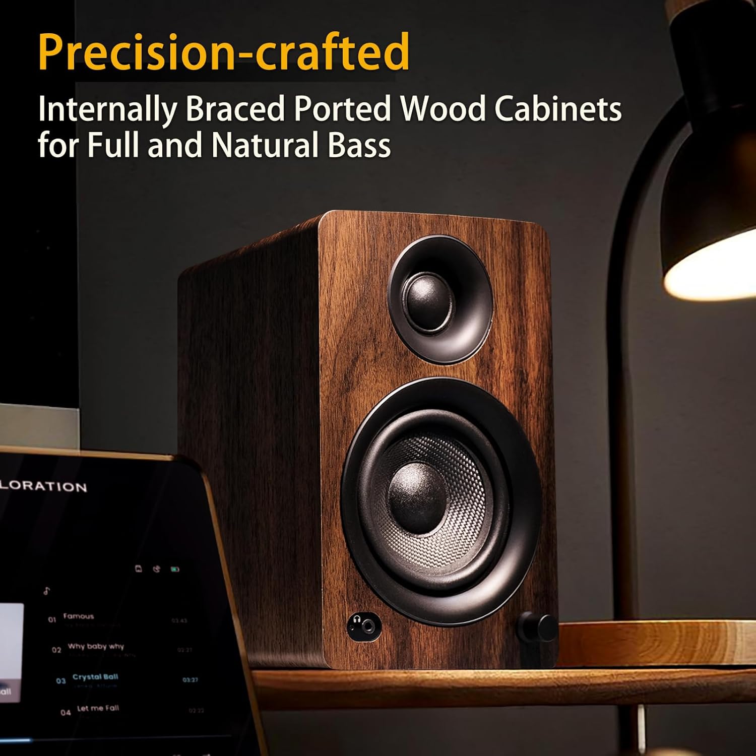 UCINNOVATE Active Bookshelf Speaker, Compact Powered HiFi Speakers, Bluetooth & AUX Input, Wooden Enclosure, Dynamic 3D Surround Sound for Music, Vinyl Records, Home Theatre, Gaming, PC, Laptop (Pair)