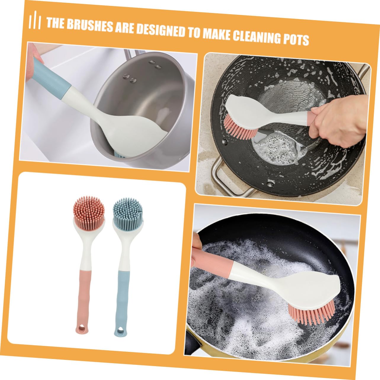 Juego De Cepillos para Lavar Platos Antiadherente 2 Piezas De Silicona TPR Rosa y Azul Mango Ergonómico para Fregadero De Cocina Limpieza Eficaz De Ollas y Sartenes Uso Doméstico