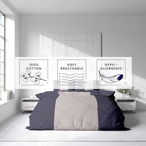 Miniatura 9 de Kotton Culture Funda de edredón de 3 piezas, 100% algodón egipcio, transpirable para todas las estaciones, con cierre de cremallera y lazos en las