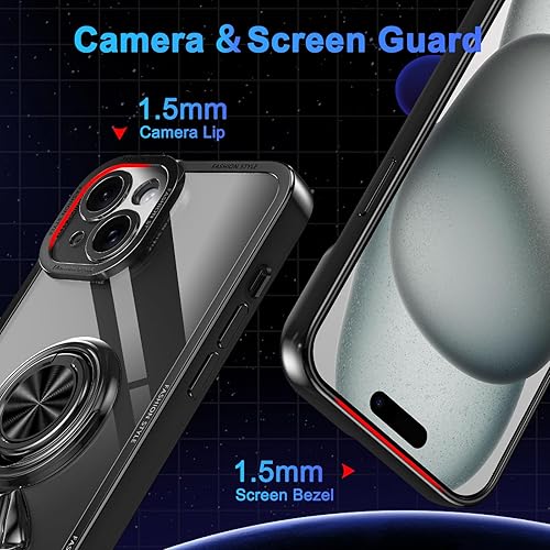 Miniatura 3 de LONTECT Funda para iPhone 15 Plus a prueba de golpes, protección de cuerpo completo, soporte de anillo de astronautas, delgada y transparente,