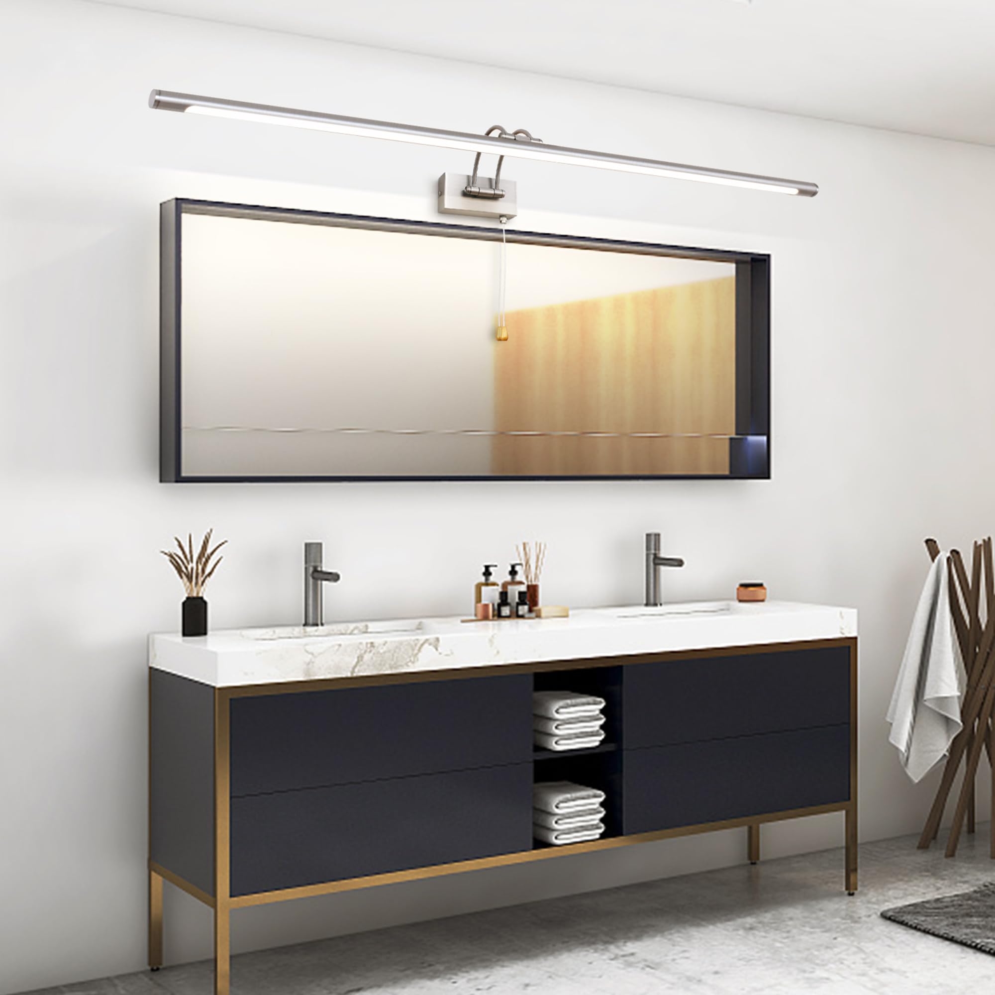 MantoLite LED Bathroom Wall Light 90CM Nickel Vanity Light 16W Bathroom Mirror Lights Cabinet Picture Wall Lights,Indoor Lighting with Ajustable Arm for Hotel Bedside 3000K Display Lamps