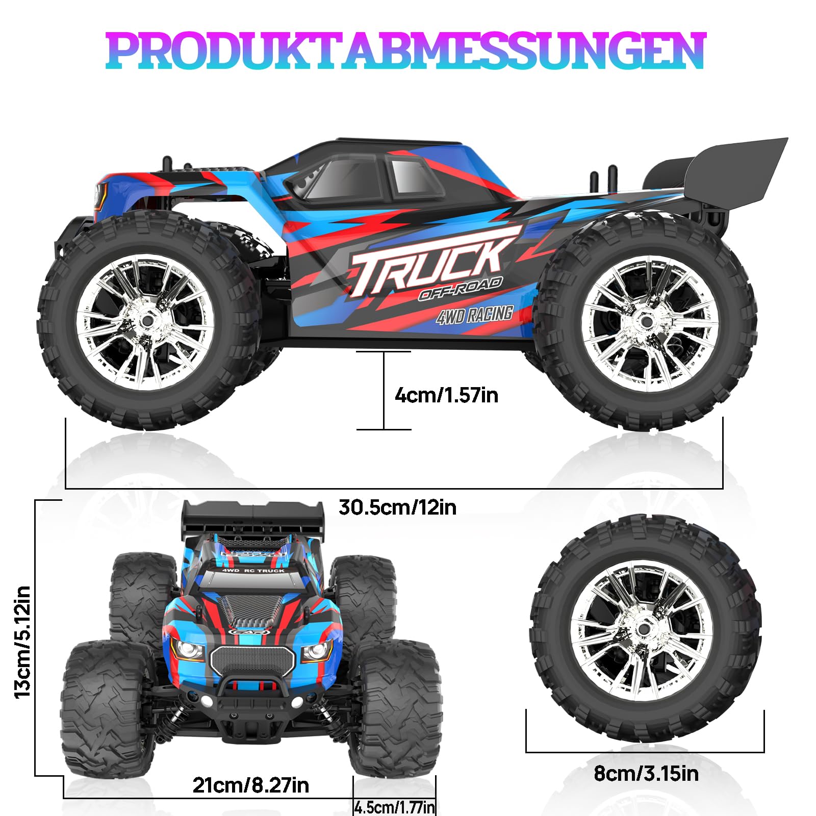 40 KM/H Ferngesteuertes Auto,1:16 RC Auto Ferngesteuert Monstertruck RC Car | Schnelles Ferngesteuertes Auto Monster Truck RC Auto für Erwachsene Verbesserung des Metallantriebssystems und der Federung