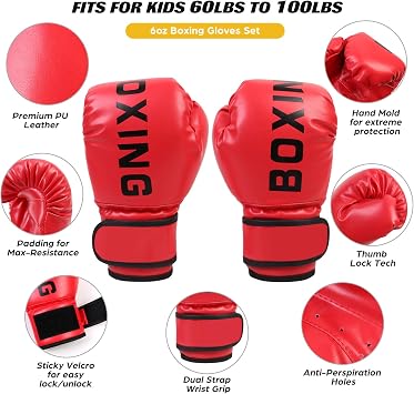 Odoland Boxing Gloves and Punching Mitts Set for Kids, Boxing Mitts Focus Pads, Kids Boxing Gloves and Protect Sleeves, Reflex Balls Kit and Jumping Rope for Boxing, Kickboxing, Karate