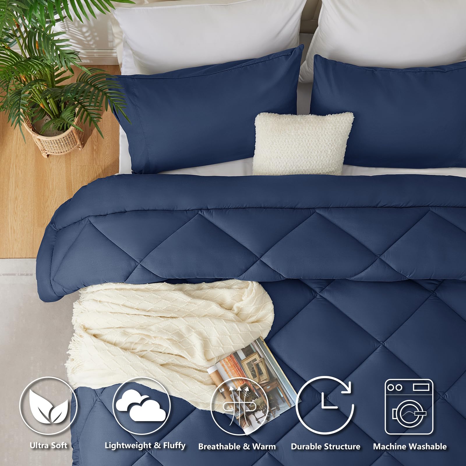 CozyLux Piumino Letto Matrimoniale 240x260 cm per 4 Stagioni, Piumino in Fibra 300 g/m² Autunnale Invernale, Trapunta in Microfibra Morbida e Traspirante, 260x240, Blu Navy