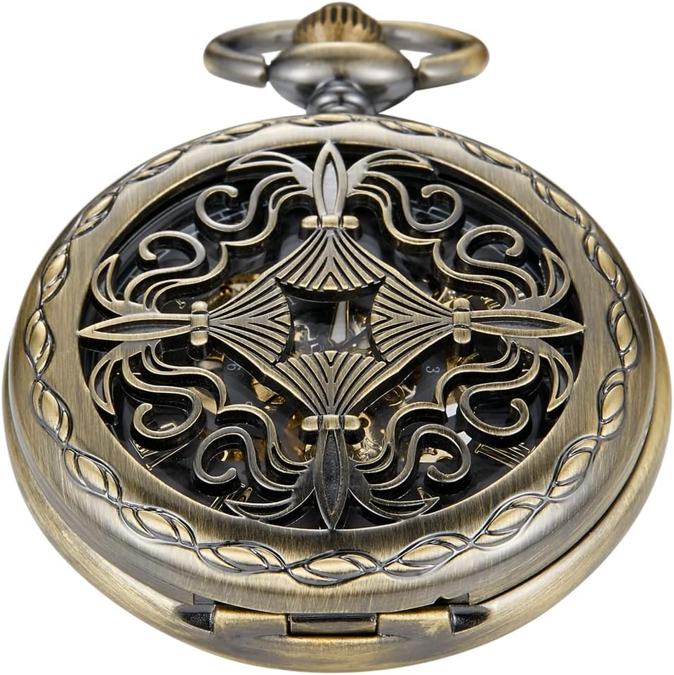 Vintage Mechanical Men's Pocket Watch, Roman Dial Clock Hand Wind Pocket Watch for Men with FOB Chain
